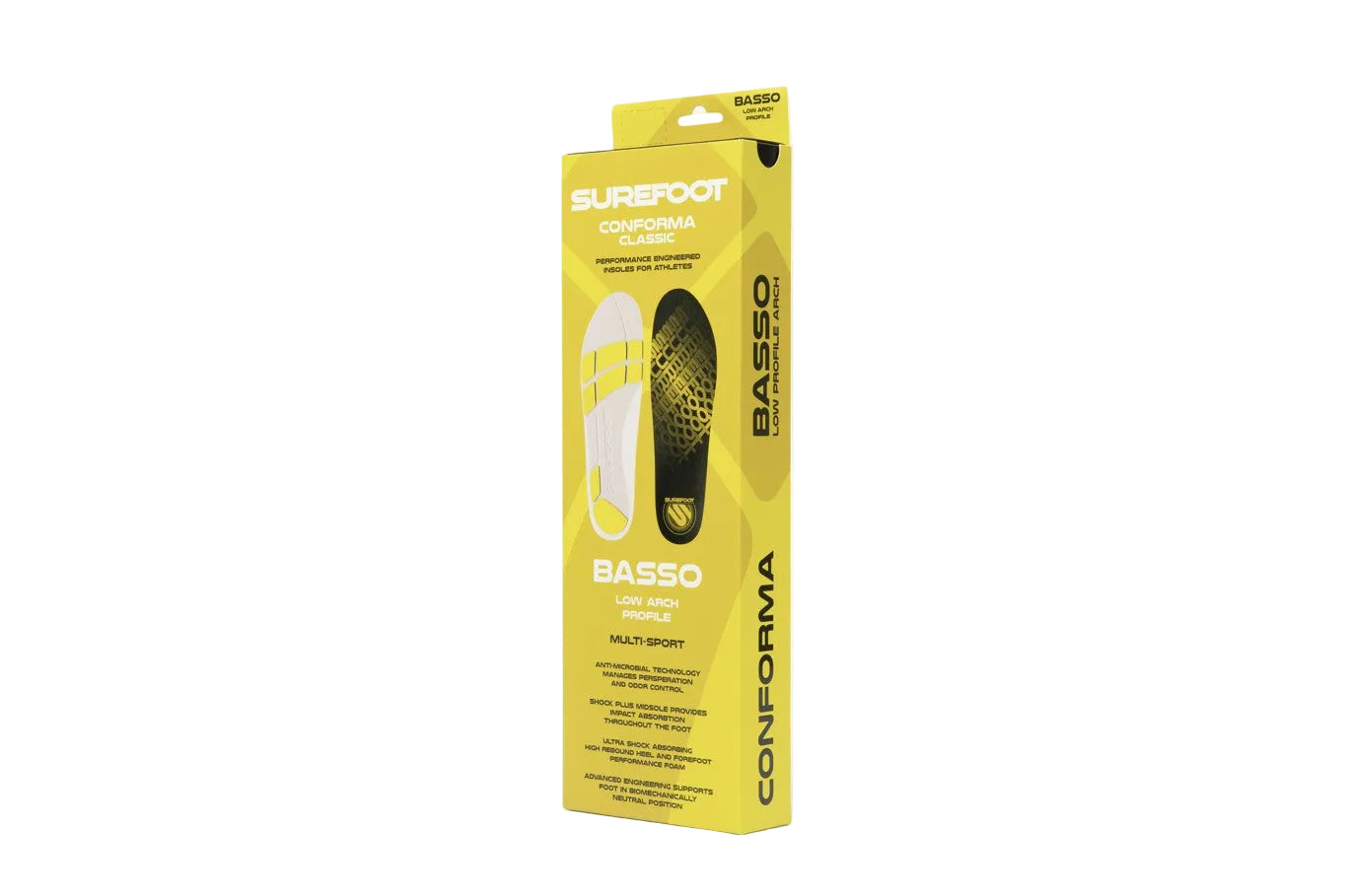 yellow insole box with Basso written on the front and an image of the insoles